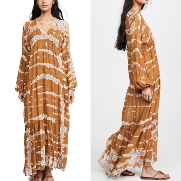 ⚡️SOLD⚡️Young Fabulous & Broke Dress Tie Dye Long Sleeve Long Maxi Tiered NEW - Picture 2 of 16